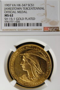 HK-347 1907 Jamestown Tercentennial Exposition Official Gold-Plated SCD
